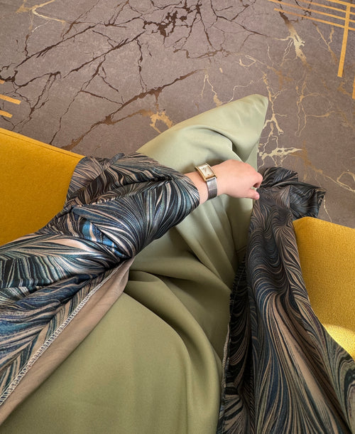 Ensemble Élégance Feuillage – Abaya fluide deux tons