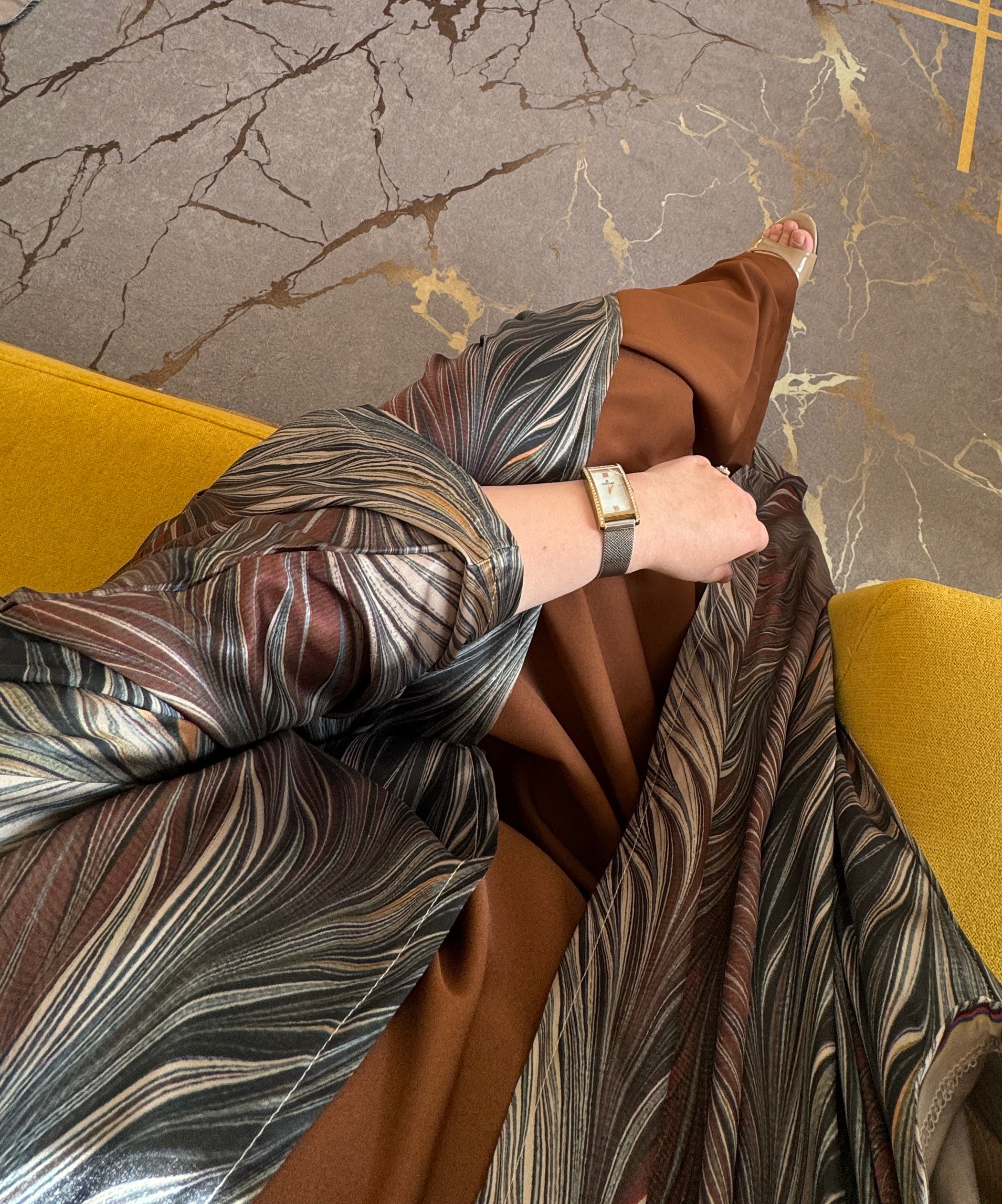 Ensemble Élégance Feuillage – Abaya fluide deux tons