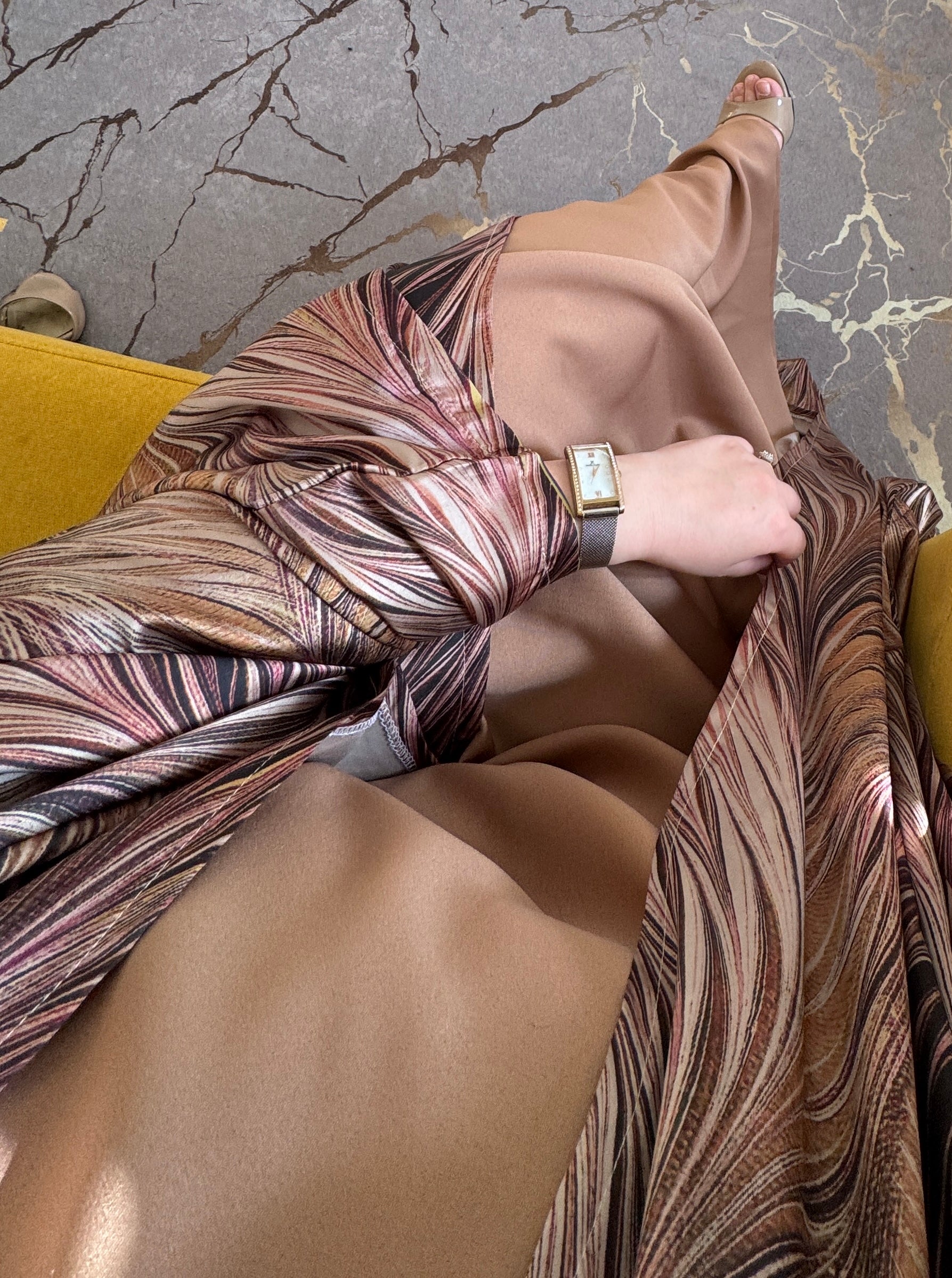 Ensemble Élégance Feuillage – Abaya fluide deux tons